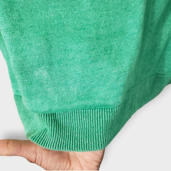 Talbots Green Linen Boatneck Sweater Sz XL Drop Shoulder 3/4 Sleeve Boxy Relaxed - Picture 5 of 12
